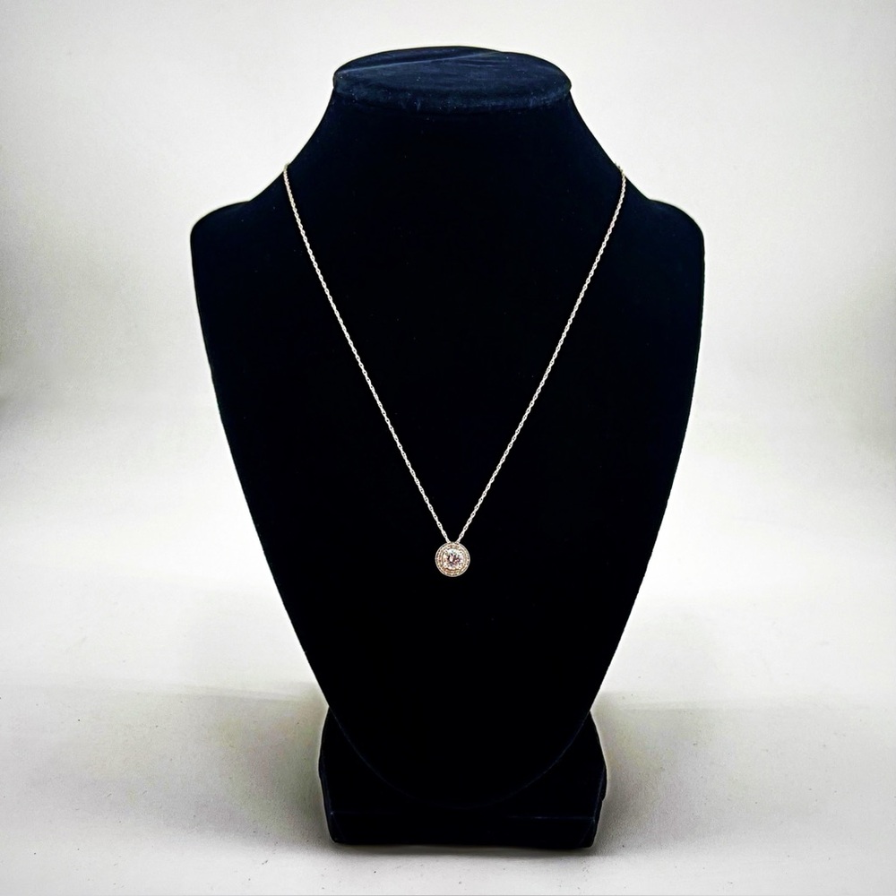 Reeds Jewelers Sterling Silver 925 Halo Cubic Zirconia Diamond Pendant Necklace